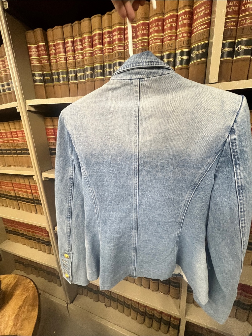 Light Blue Denim Double-Breasted Women's Blazer Jacket - Picture 3 of 3